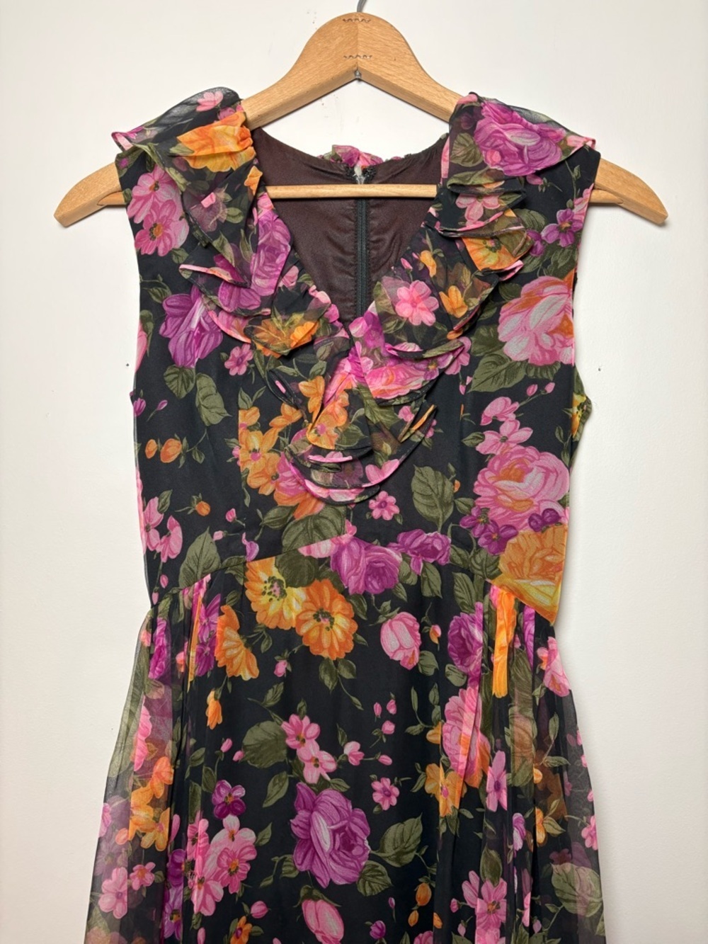 Vintage 1960s/70s Futura Couture of NY Floral Chiffon Maxi Dress - Picture 2 of 12